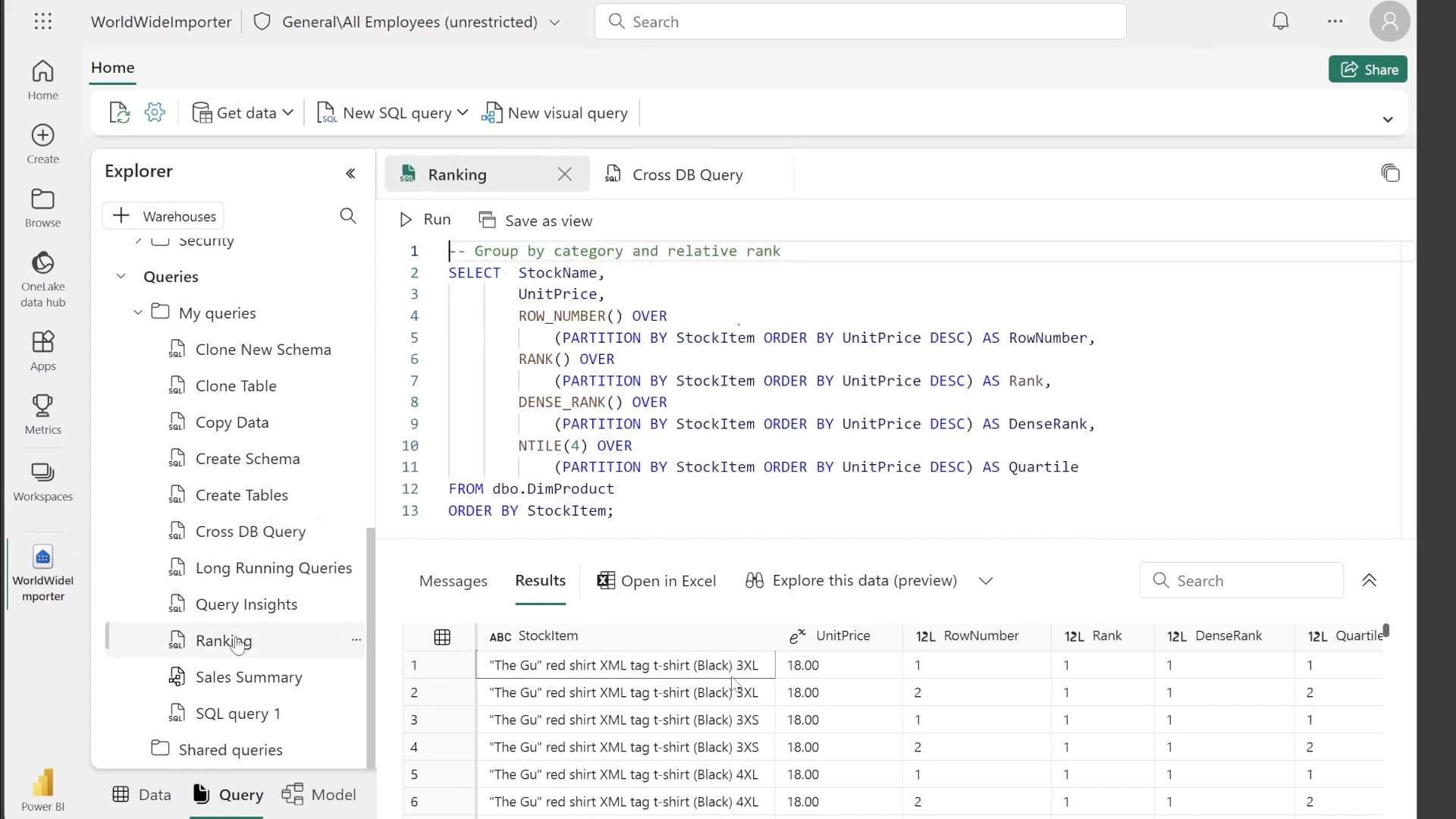 Data Warehouse SQL Query